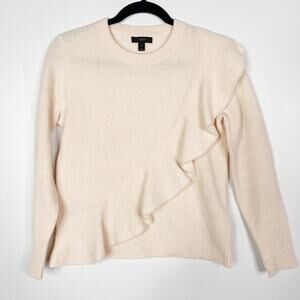 J Crew Womens XSmall Light Pink Ruffle Crewneck Sweater Boiled Merino Wool XS
